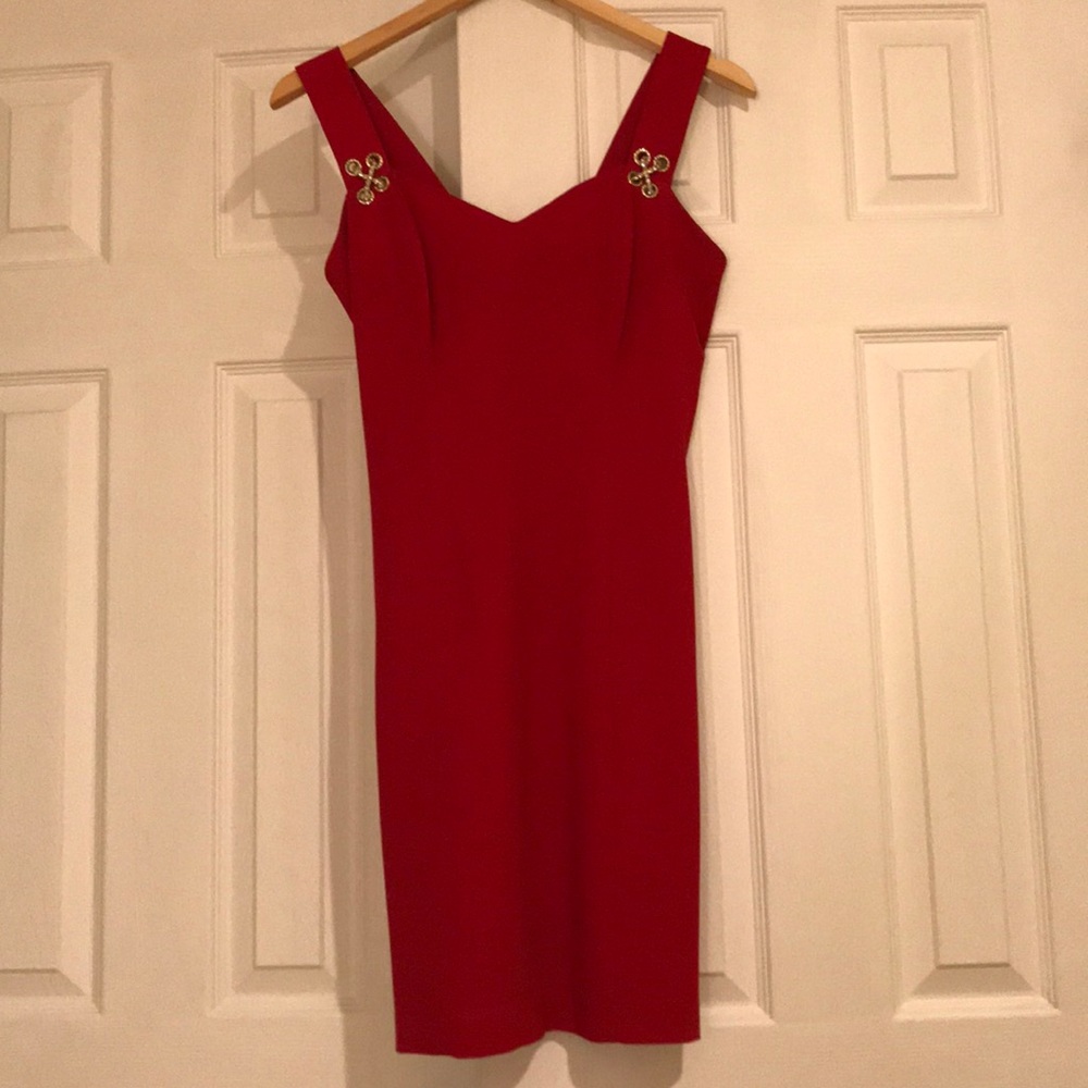 Vintage 80s red dress with rhinestone detail
